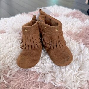 Brown Suede Kids Moccasins with Fringe